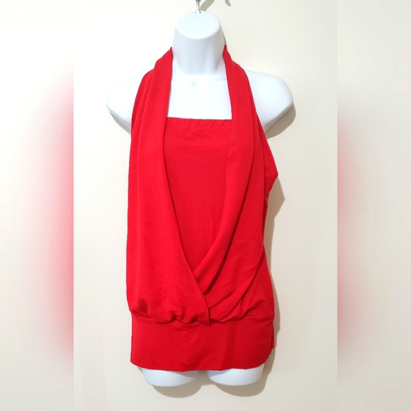 Bisou Bisou Ladies Halter Top Red Size Small Back Out Casual Chic Wear - Picture 2 of 5